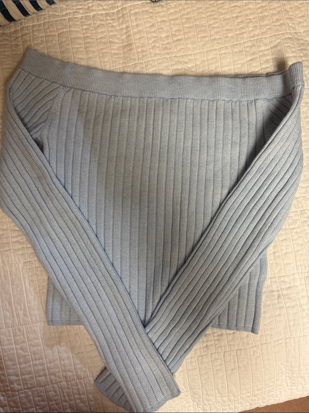aerie Light Blue Off-the-Shoulder Ribbed Sweater